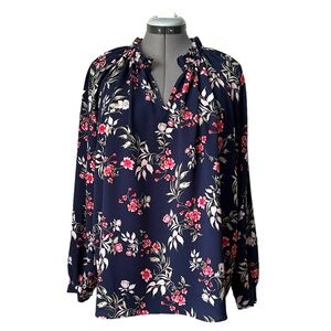 Lord & Taylor Floral Print split-neck top 1X